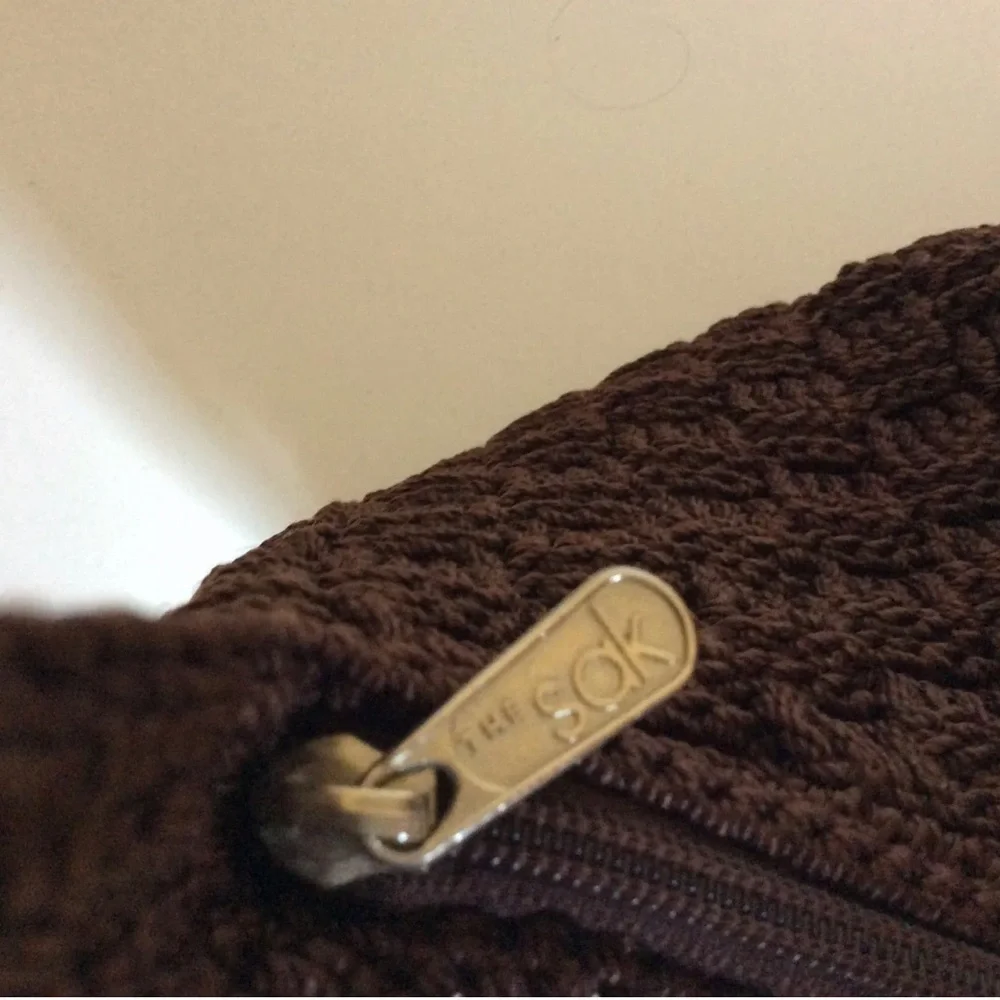 The Sak Natural Crochet Woven Bag Purse Brown Fabric Hobo Shoulder Bag Zipper - Picture 3 of 6